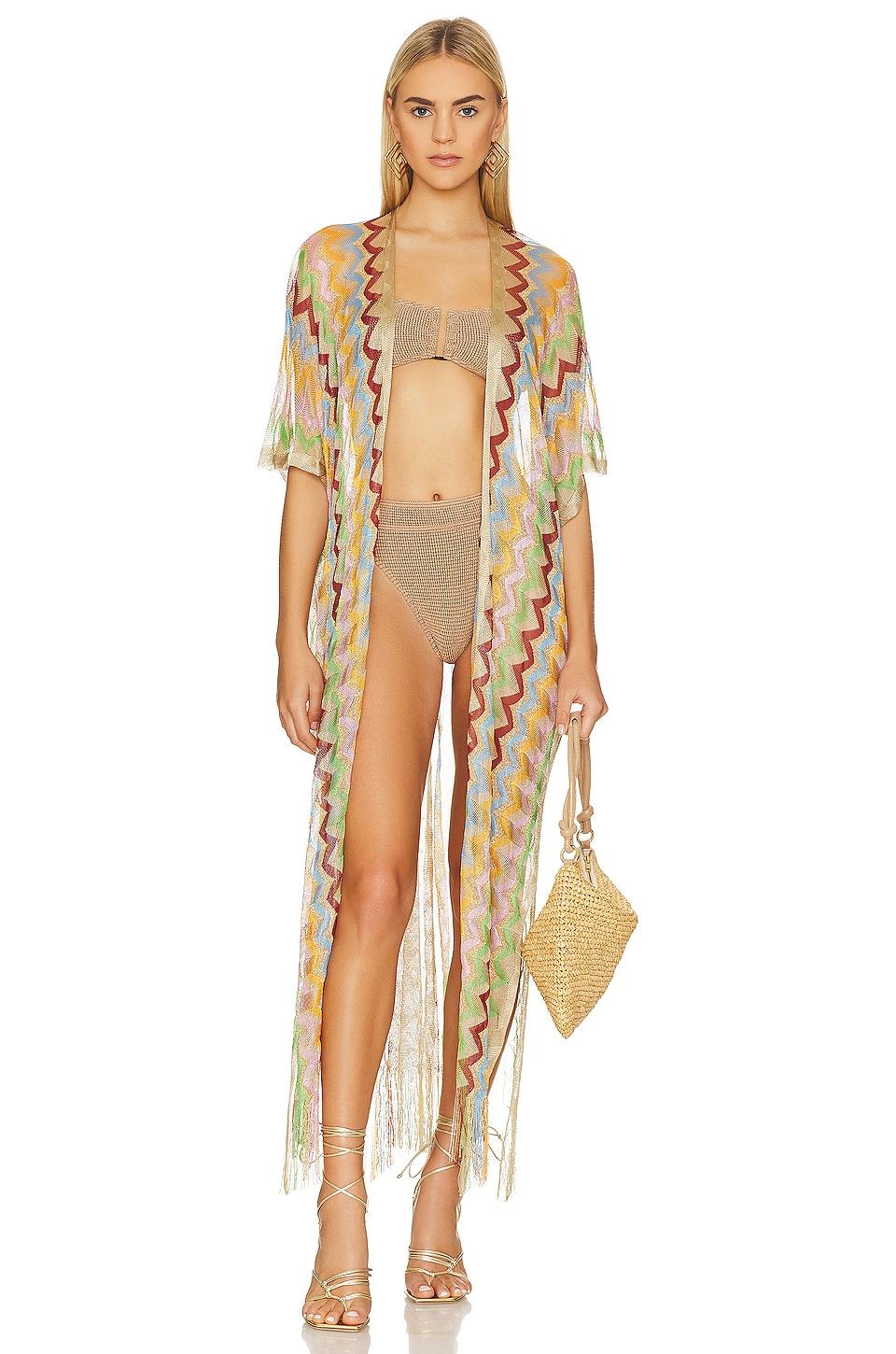 Luli Fama Here Comes The Sun Long Poncho in Beige by LULI FAMA