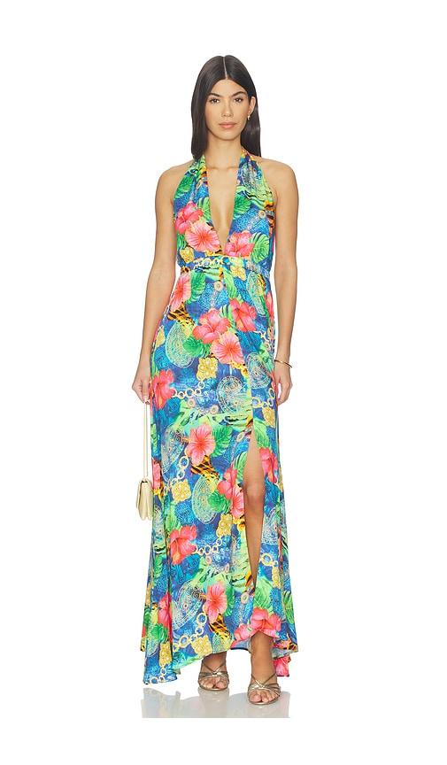 Luli Fama Jungle Reign Convertible Maxi Dress in Blue,Green by LULI FAMA