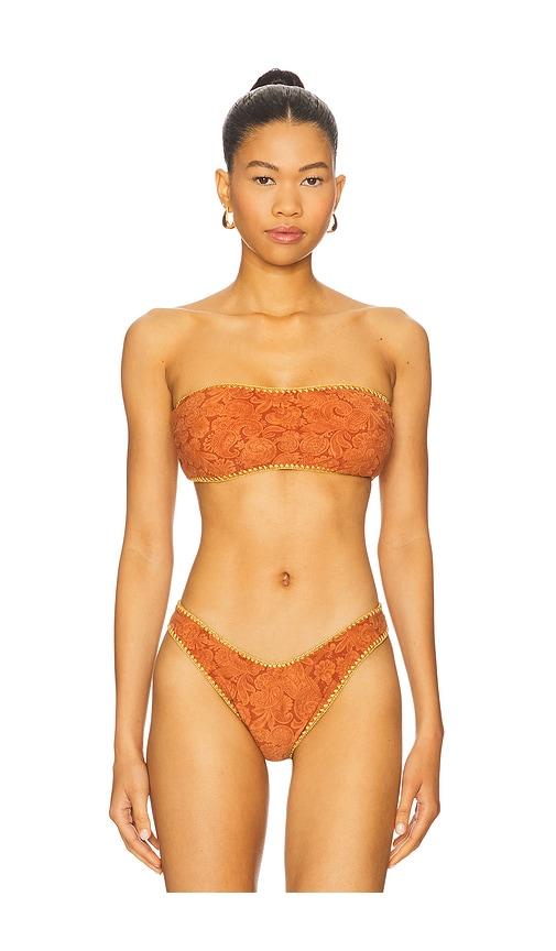 Luli Fama Luxe Stitch Free Form Removeable Bandeau Bikini Top in Rust by LULI FAMA