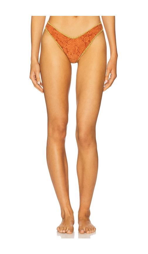 Luli Fama Luxe Stitch High Leg Brazilian Bikini Bottom in Rust by LULI FAMA