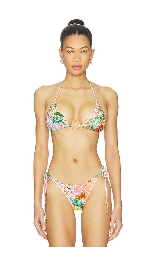 Luli Fama Ring Seamless Crystallized Bikini Top in Pink,Green by LULI FAMA
