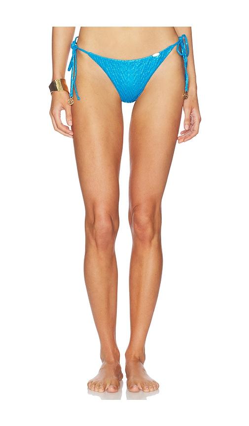 Luli Fama Seamless Ruched Back Brazilian Tie Bikini Bottom in Blue by LULI FAMA