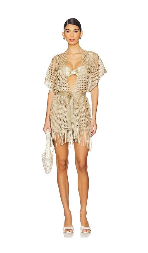 Luli Fama Short Caftan in Metallic Gold by LULI FAMA