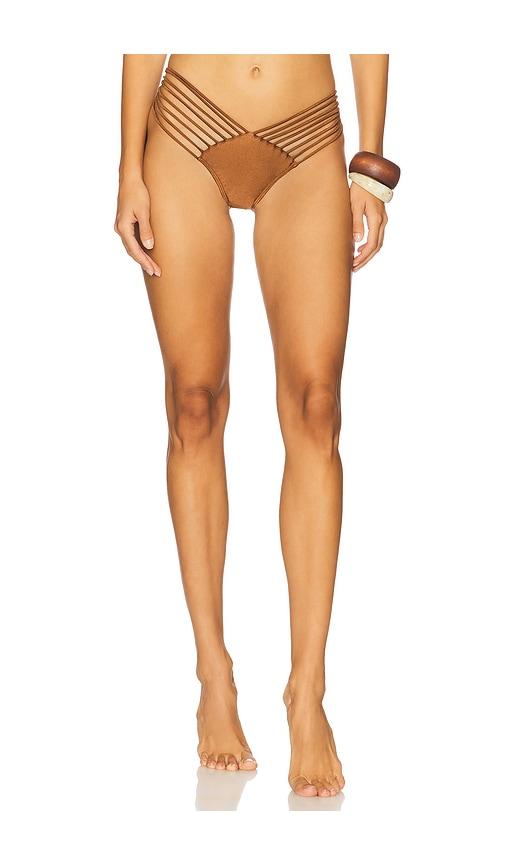 Luli Fama Strappy Brazilian Ruched Back Bikini Bottom in Brown by LULI FAMA