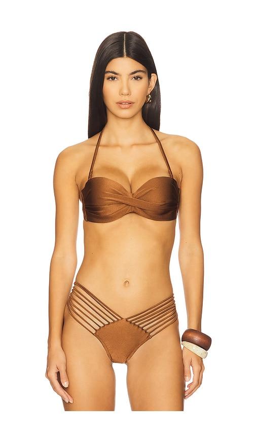Luli Fama Underwire Push Up Bandeau Bikini Top in Brown by LULI FAMA