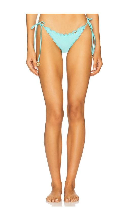 Luli Fama Wavey Brazilian Tie Side Ruched Back Bikini Bottom in Blue by LULI FAMA