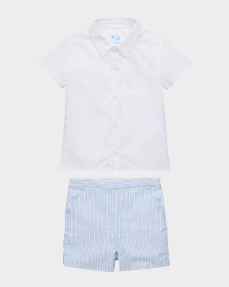 Boy's Cotton Button-Front Shirt & Striped Shorts Set, Size 12M-3 by LULI&ME