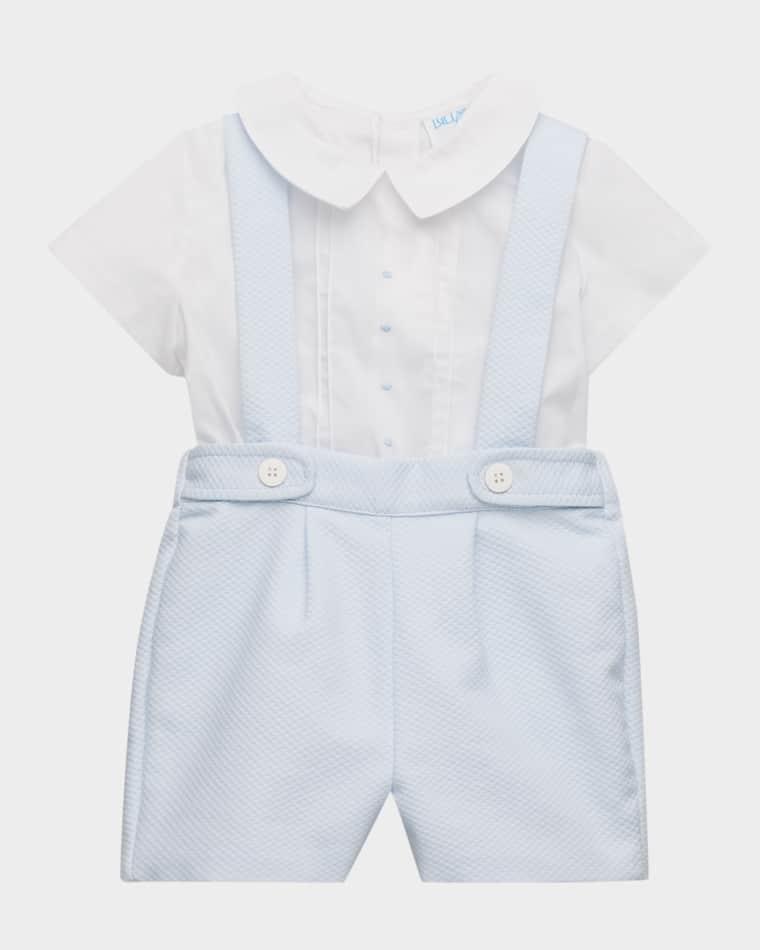 Boy's Pintucked Cotton Shirt & Overalls Set, Size 12M-24M by LULI&ME