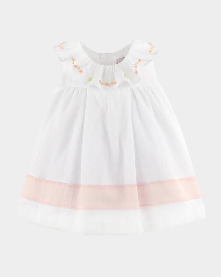 Girl's Embroidered Ruffle Cotton Gauze Dress, Size 9M-3T by LULI&ME