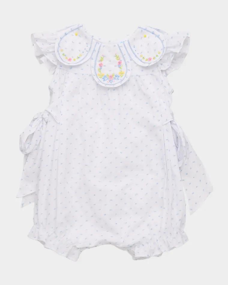 Girl's Floral Embroidered Swiss Dot Romper, Size 6M-24M by LULI&ME