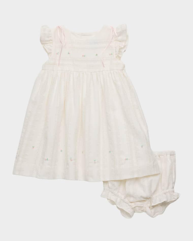Girl's Lace & Floral Embroidered Flounce Dress & Bloomers Set, Size 12M-24M by LULI&ME