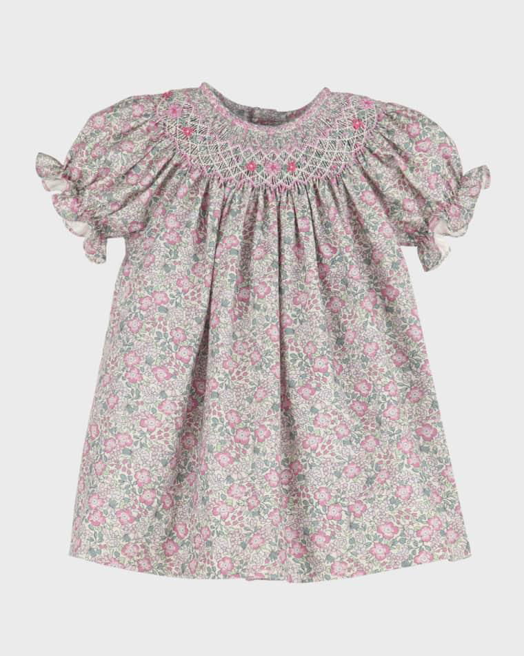 Girl's Micro Floral-Print Smocked Bishop Dress, Size 4T-6 by LULI&ME
