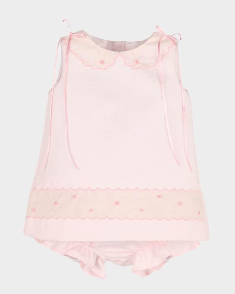 Girl's Pique Collar Dress & Bloomers Set, Size 3M-18M by LULI&ME