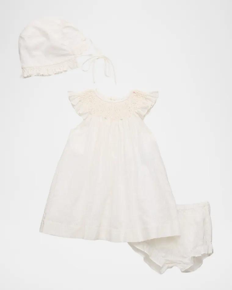 Girl's Plumeti Fantasy Dress, Bloomers & Bonnet Set, Size 3M-9M by LULI&ME