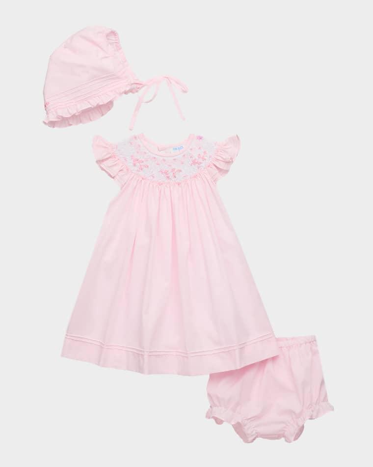 Girl's Smocked Bishop Dress, Bloomers & Bonnet Set, Size NB-18M by LULI&ME
