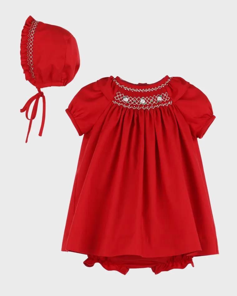 Girl's Timeless Bliss Smocked Bishop Dress W/ Bloomers & Bonnet, Size 3M-24M by LULI&ME