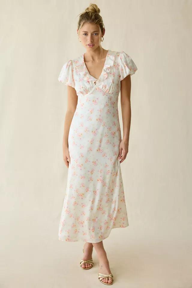 Lulus Archie Ruffle Puff Sleeve Satin Maxi Dress by LULUS