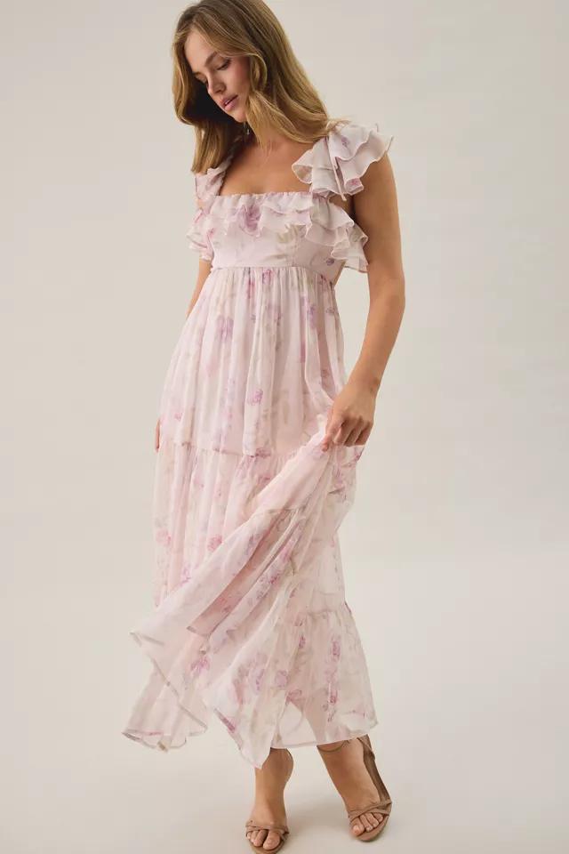 Lulus Diedre Ruffle Tiered Floral Cut-Out Chiffon Maxi Dress by LULUS