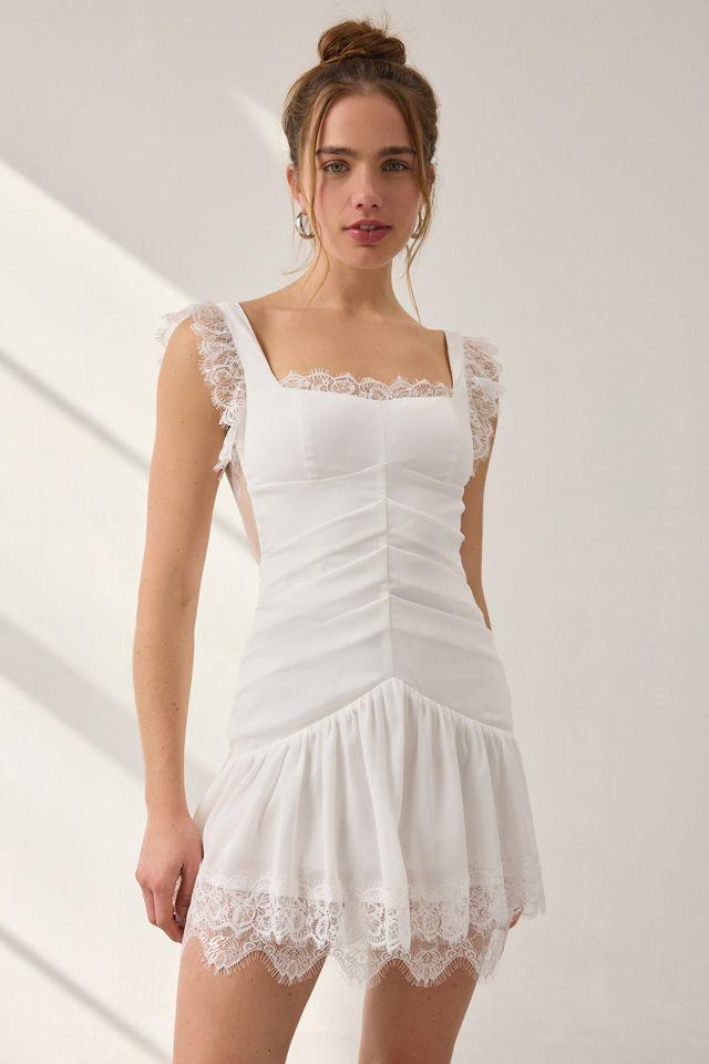 Lulus Ira Lace Trim Tiered Drop Waist Mini Dress by LULUS