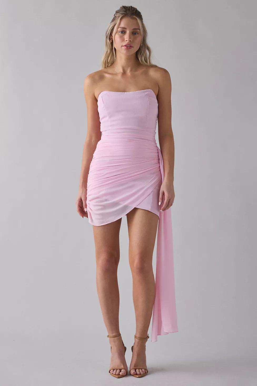 Lulus Mikaela Asymmetric Draped Chiffon Strapless Mini Dress by LULUS