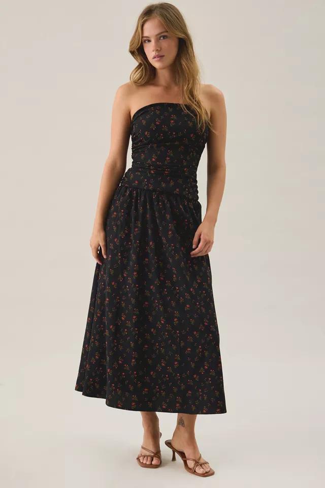 Lulus Molly Floral Ruched Bodice Strapless Midi Dress by LULUS