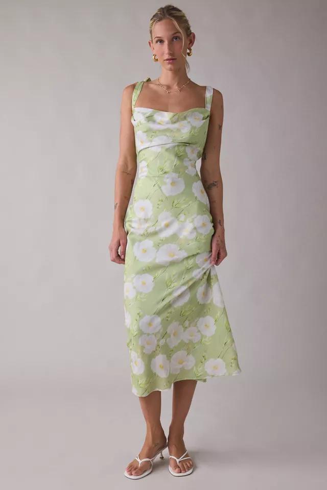Lulus Sabine Tie-Strap Cowl Neck Satin Midi Dress by LULUS
