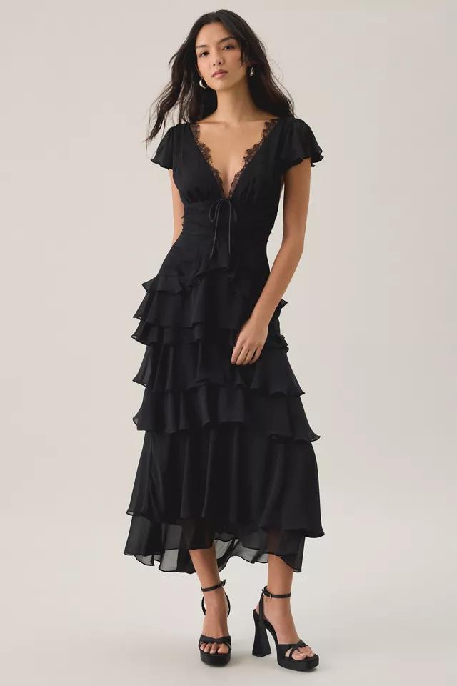 Lulus Sai Tiered Ruffle Flutter Sleeve Midi Dress by LULUS