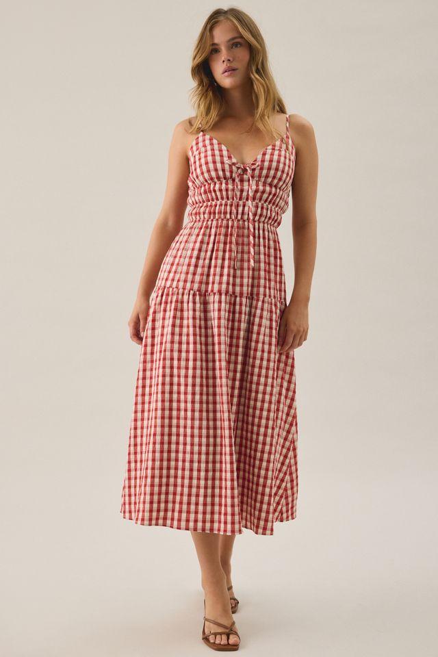 Lulus Spencer Gingham Smocked Midi Dress by LULUS