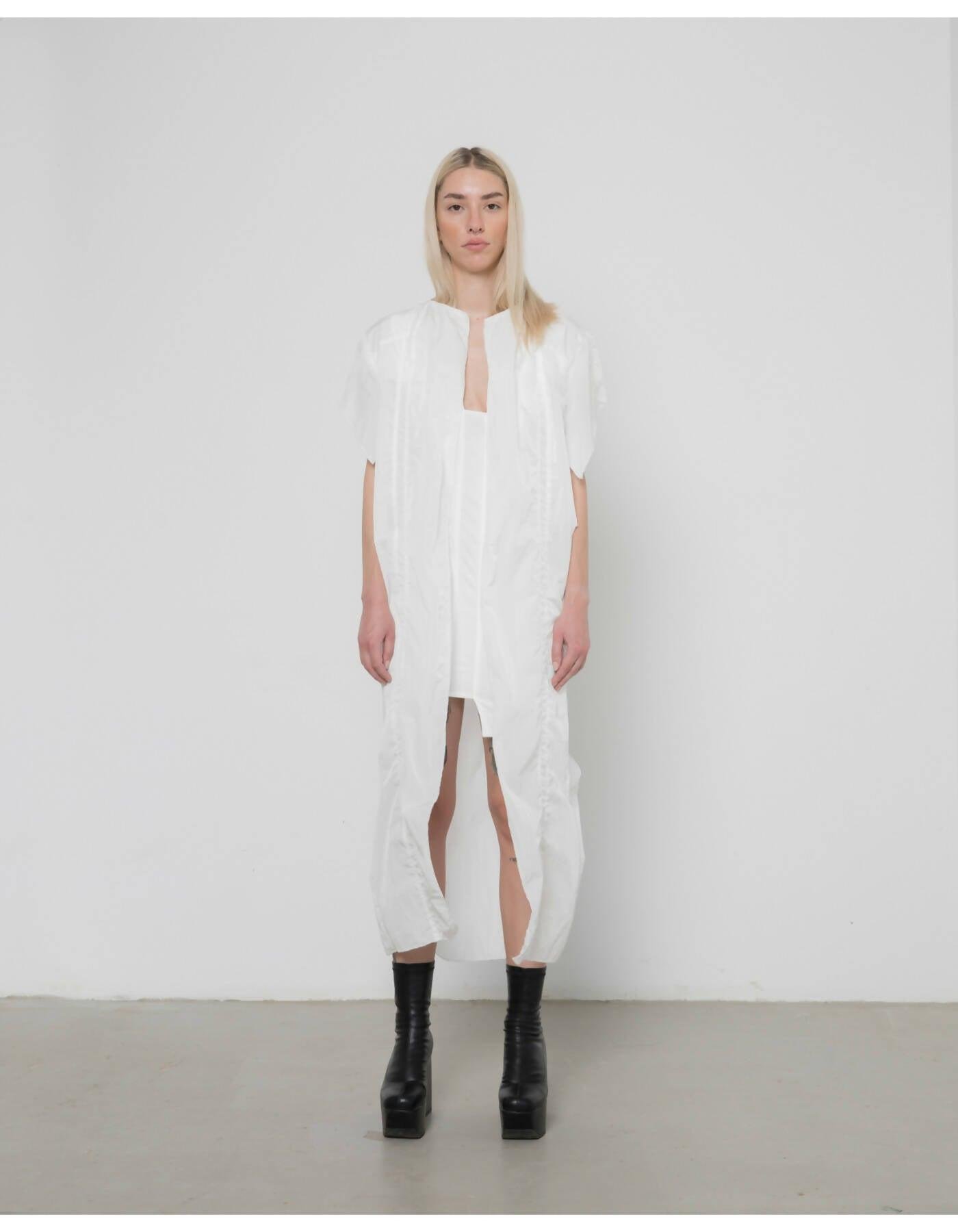 White Cropped Long Vest by LUNAR LABORATORIES