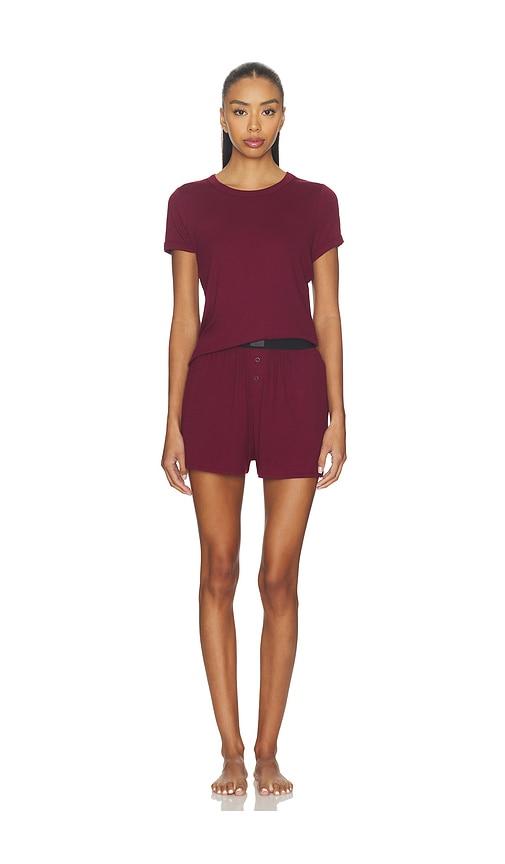 LUNYA Rib Tee Short Set in Wine by LUNYA