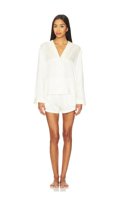 LUNYA Washable Silk Button Up Long Sleeve Short Set in Ivory by LUNYA
