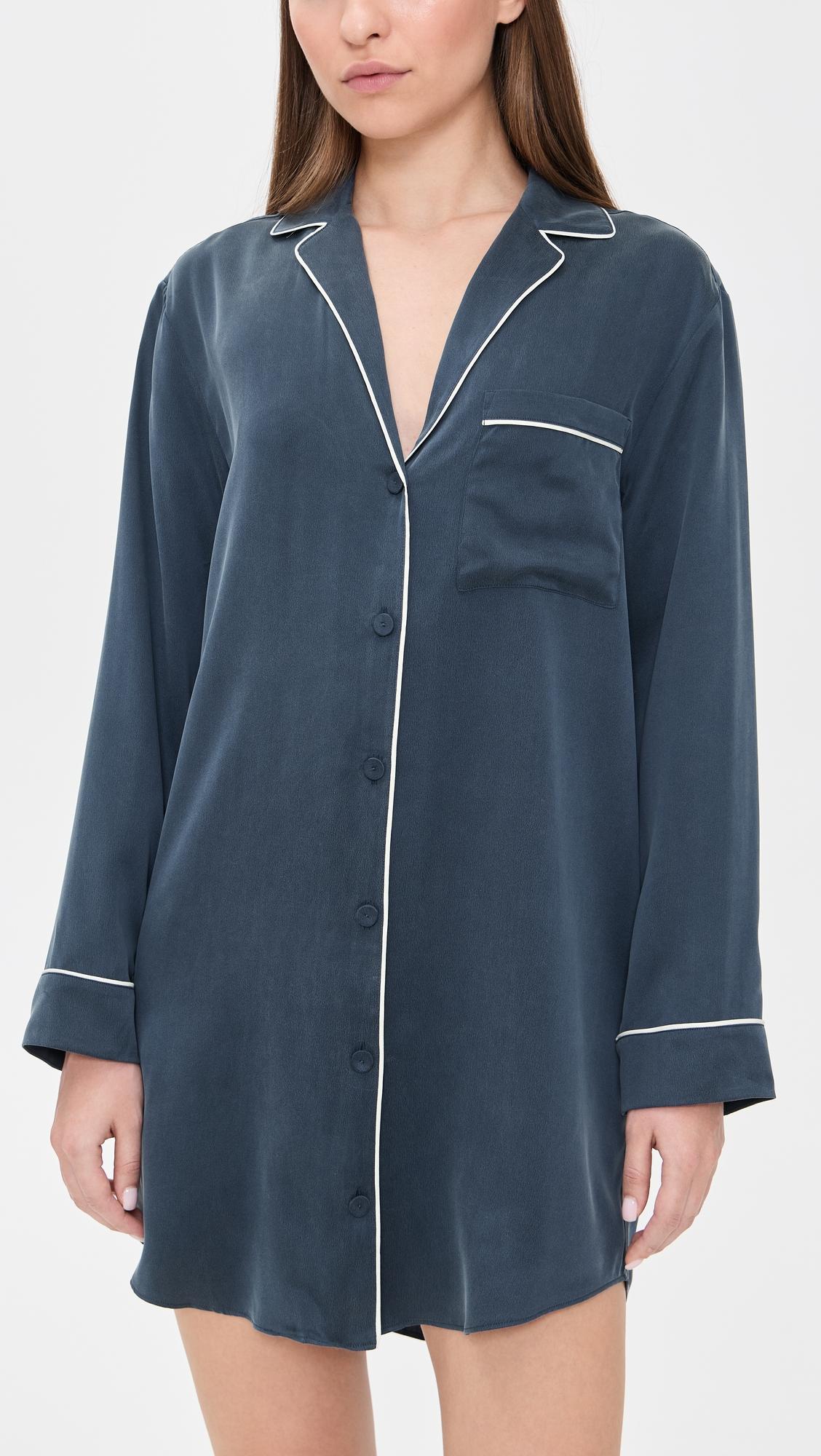Long Sleeve Button Down Silk Shirt Dress by LUNYA
