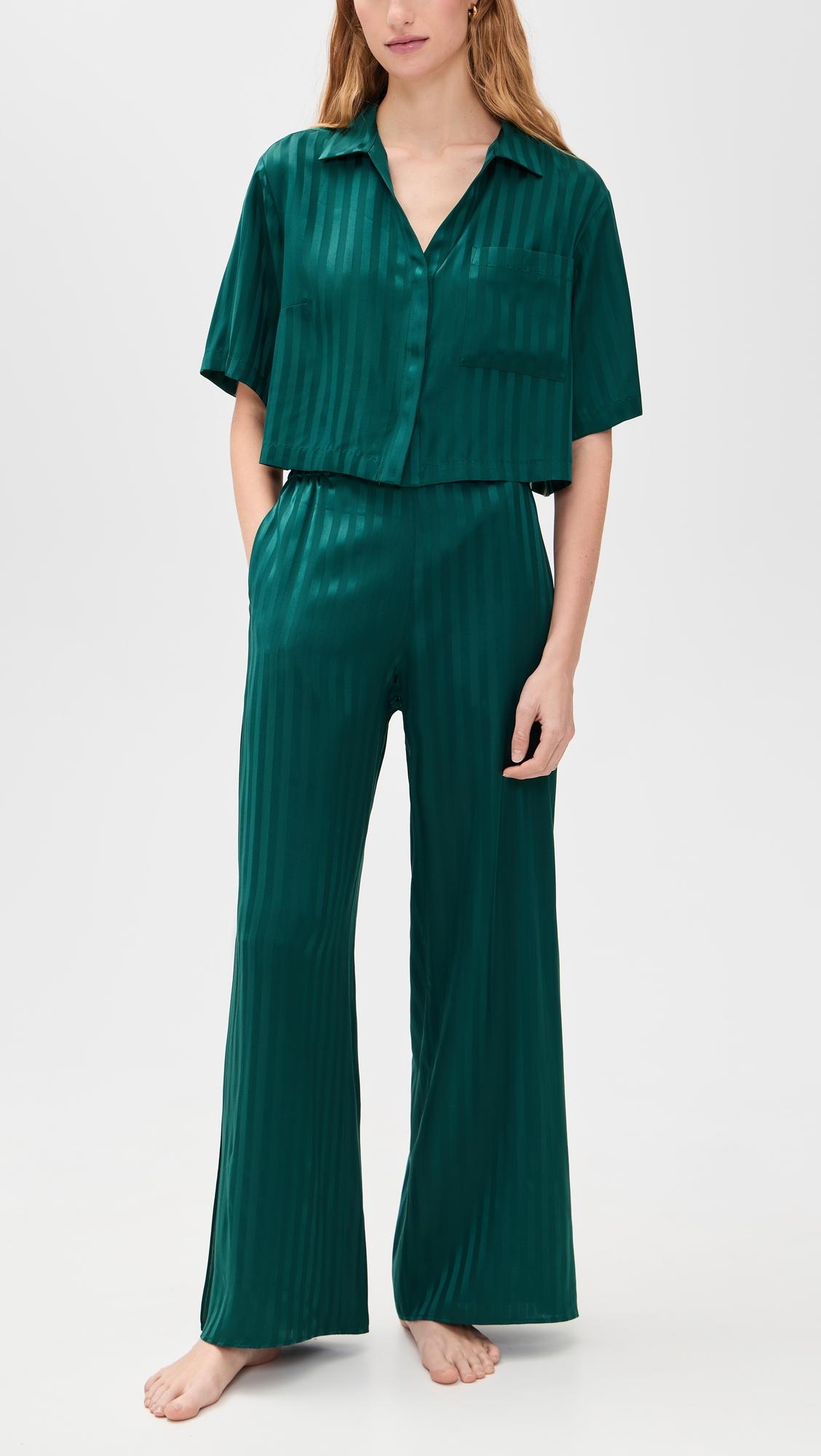 Washable Silk Striped Jacquard High Rise Pant Set by LUNYA