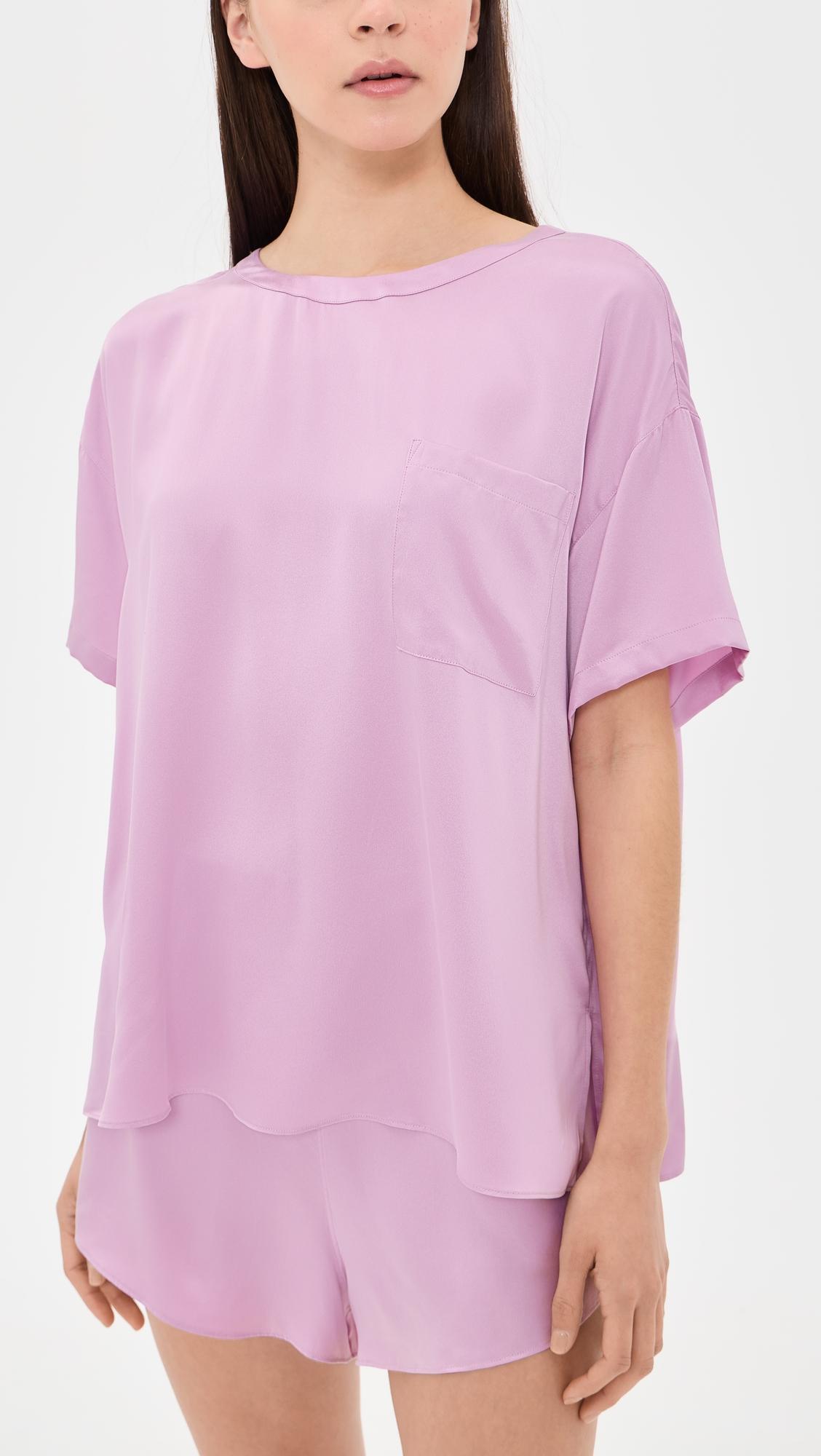 Washable Silk Tee and Shorts Pajama Set by LUNYA