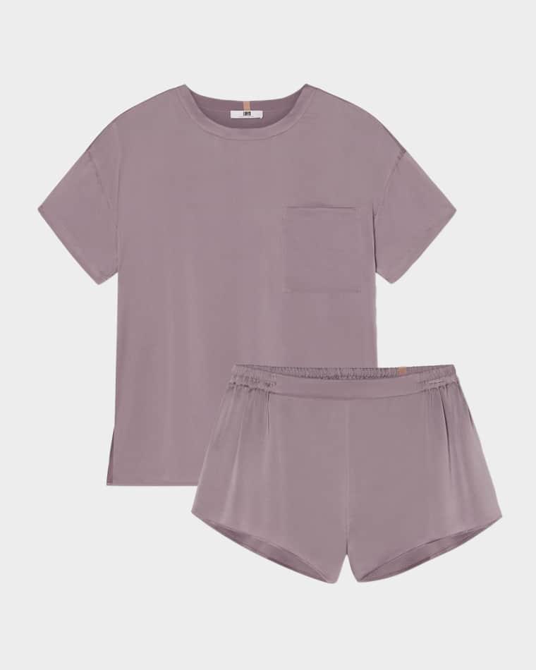Washable Silk Tee & Shorts Pajama Set by LUNYA