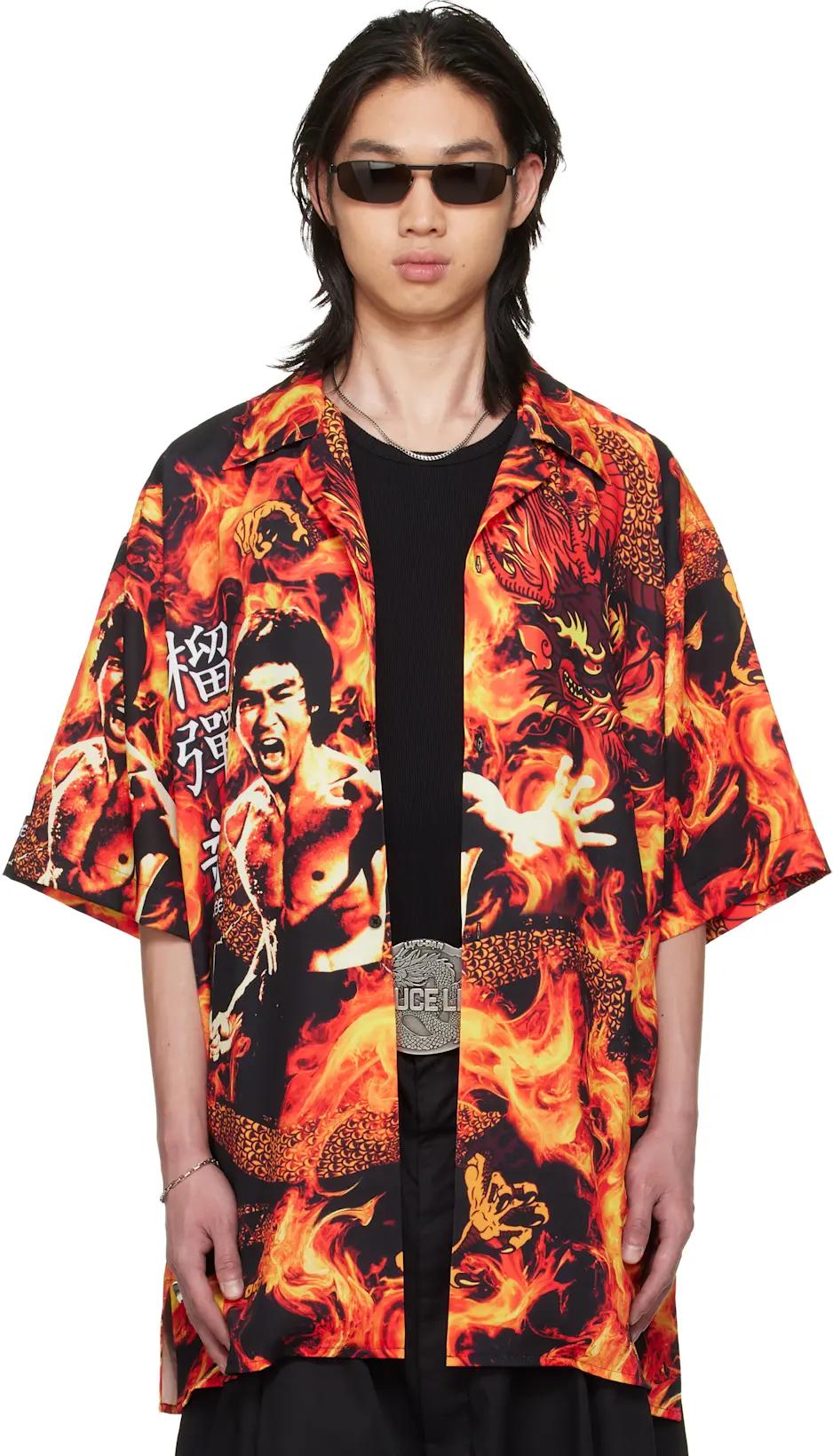 BRUCE LEE x LỰU ĐẠN Black & Orange Sleaze Shirt by LU'U DAN