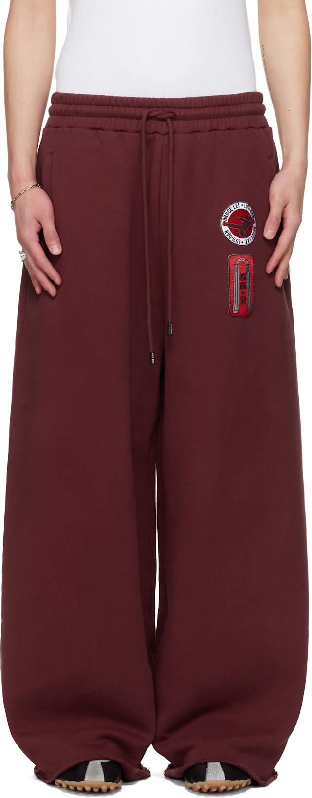 BRUCE LEE x LỰU ĐẠN Burgundy Gym Sweatpants by LU'U DAN