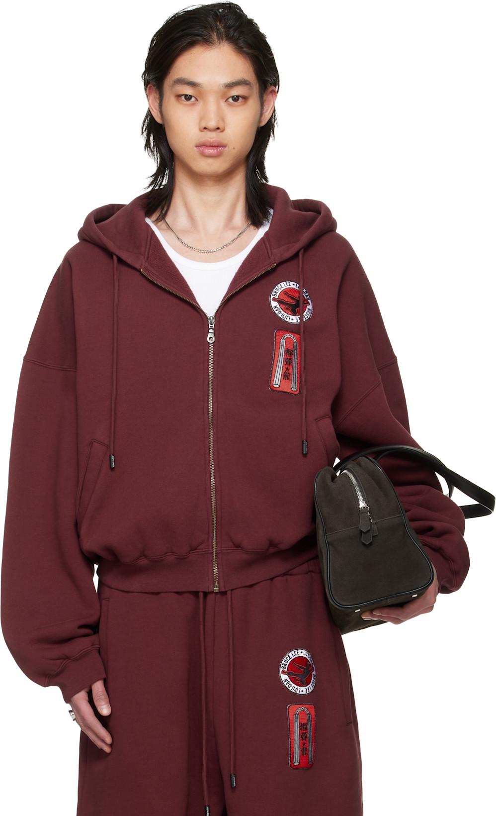 BRUCE LEE x LỰU ĐẠN Burgundy Zip Hoodie by LU'U DAN