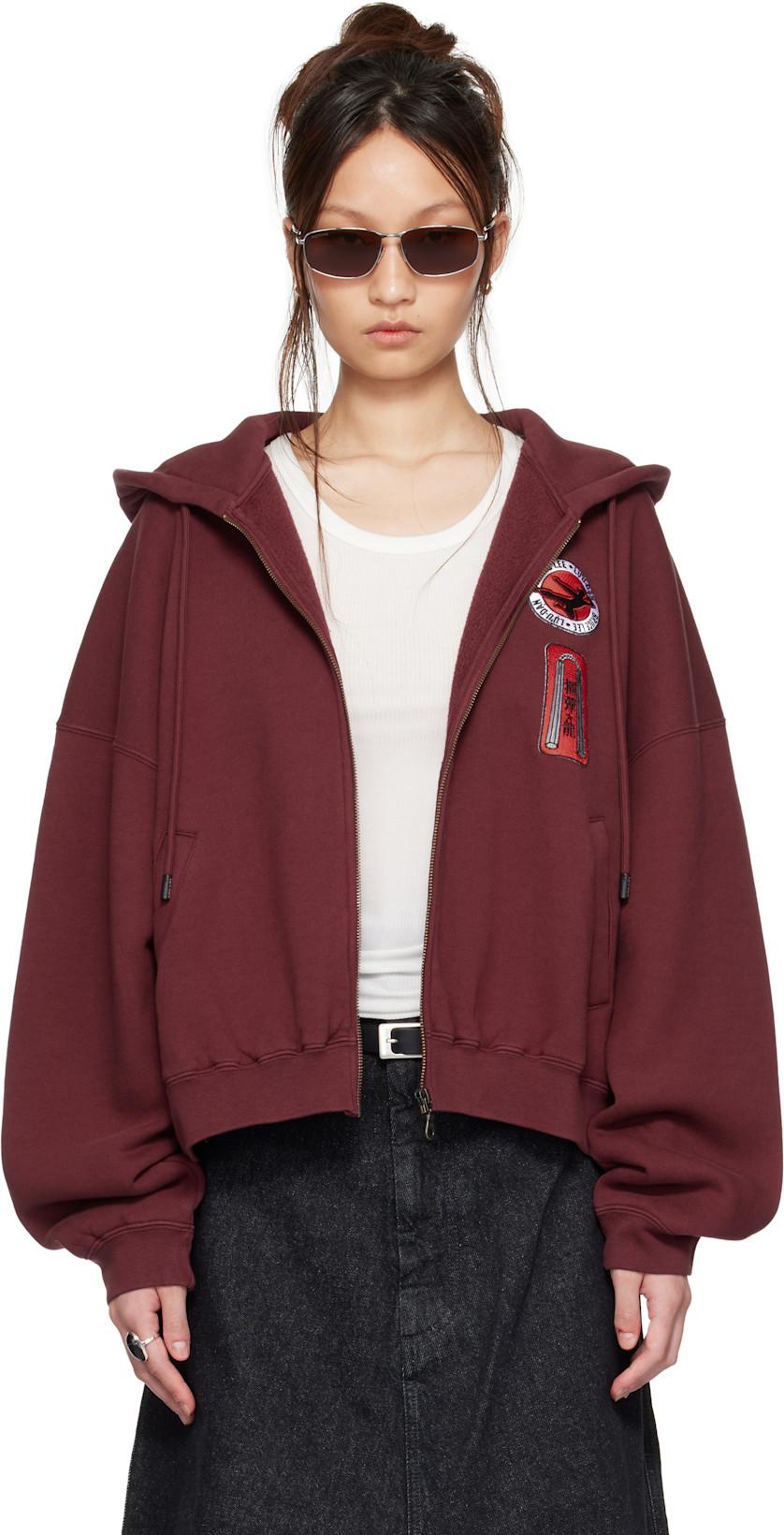 BRUCE LEE x LỰU ĐẠN Burgundy Zip Hoodie by LU'U DAN