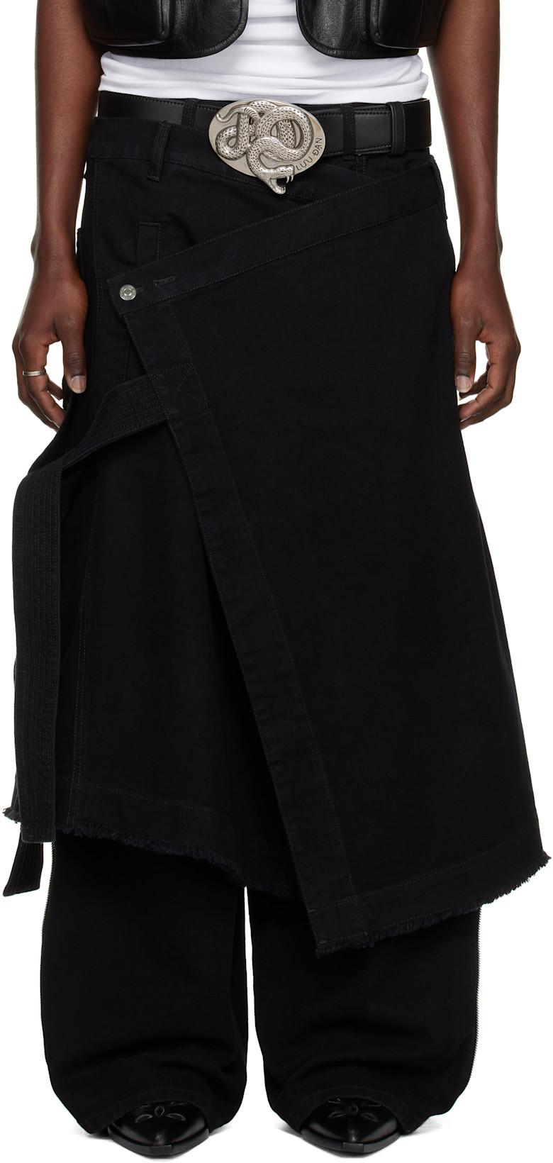 Black Apron Denim Skirt by LU'U DAN