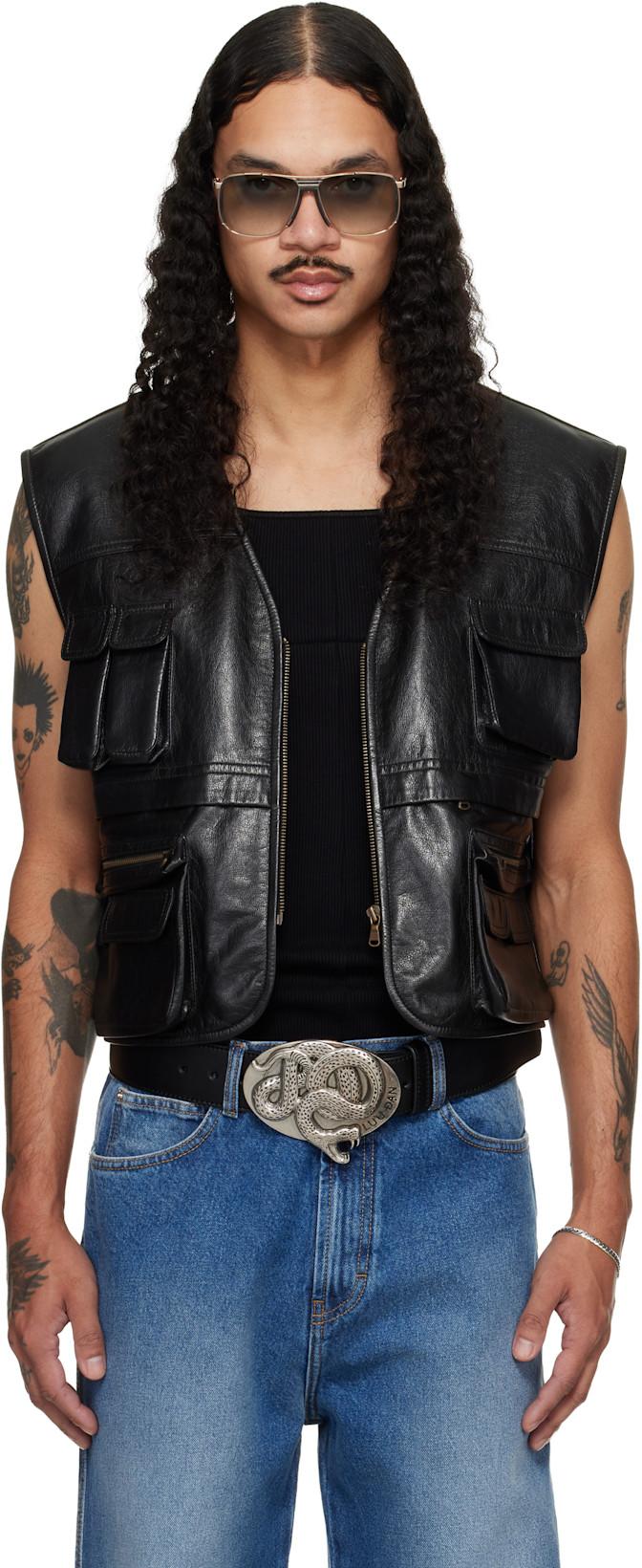 Black Cargo Faux-Leather Vest by LU'U DAN
