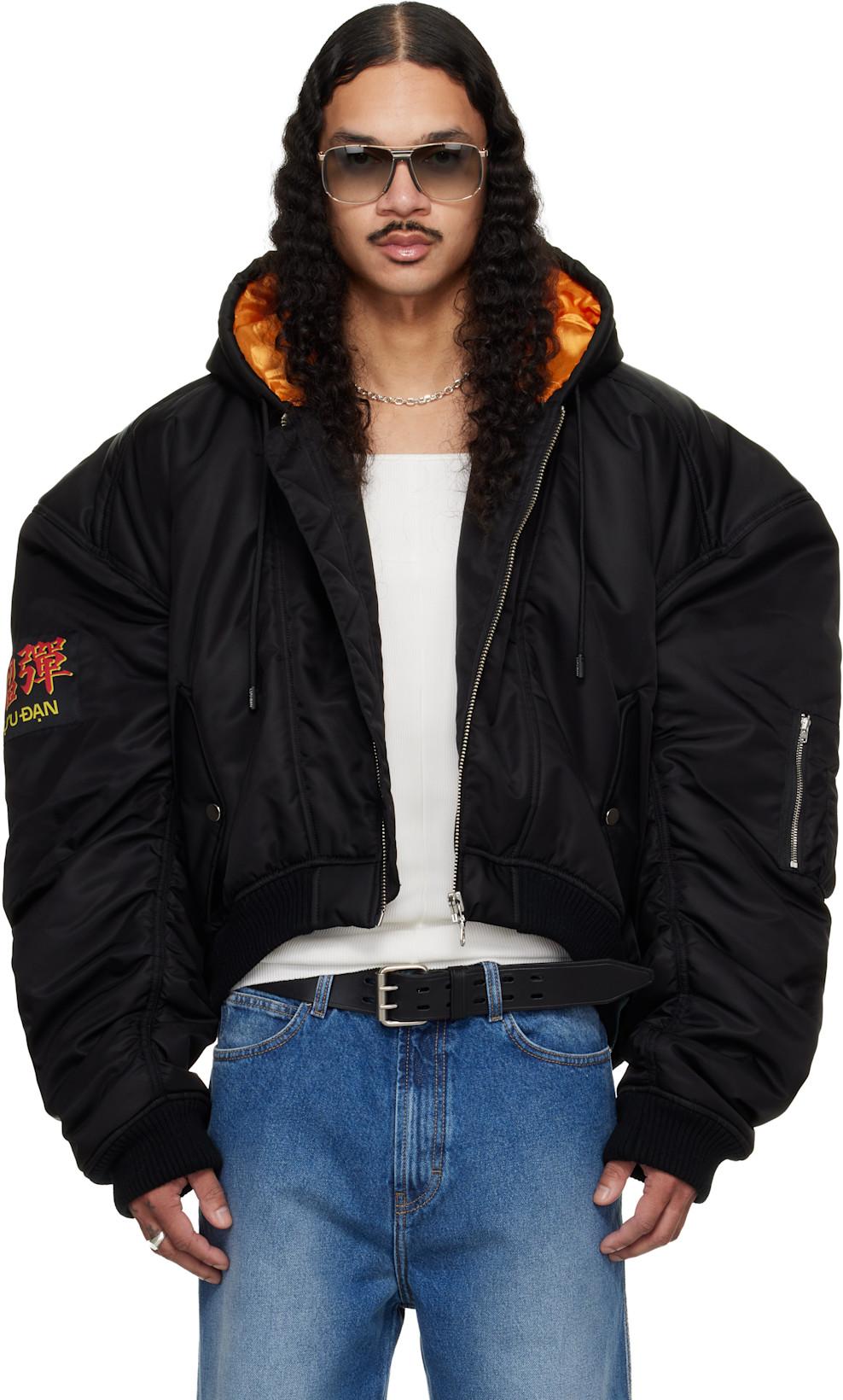 Black Distorted MA1 Bomber Jacket by LU'U DAN