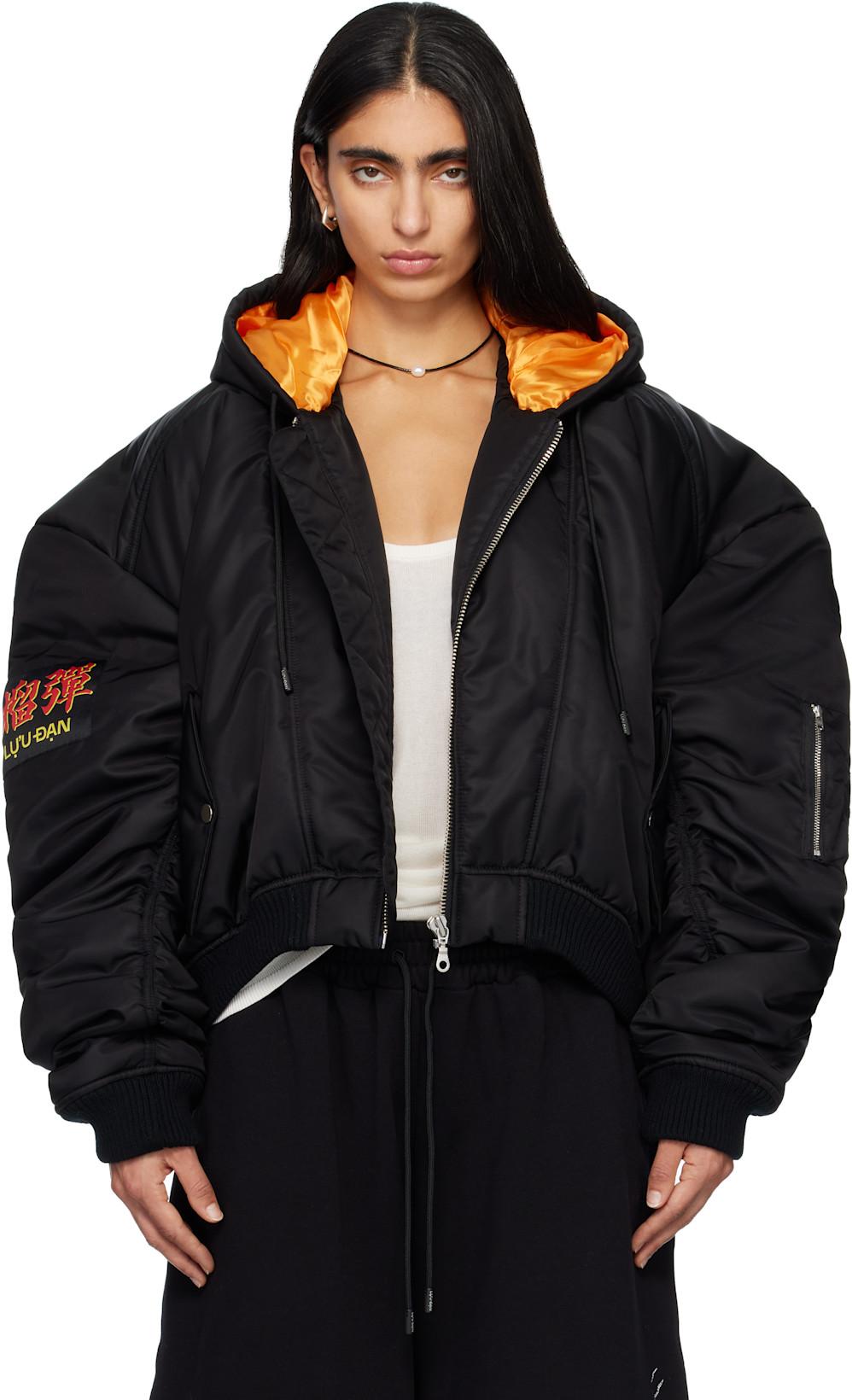 Black Distorted MA1 Bomber Jacket by LU'U DAN
