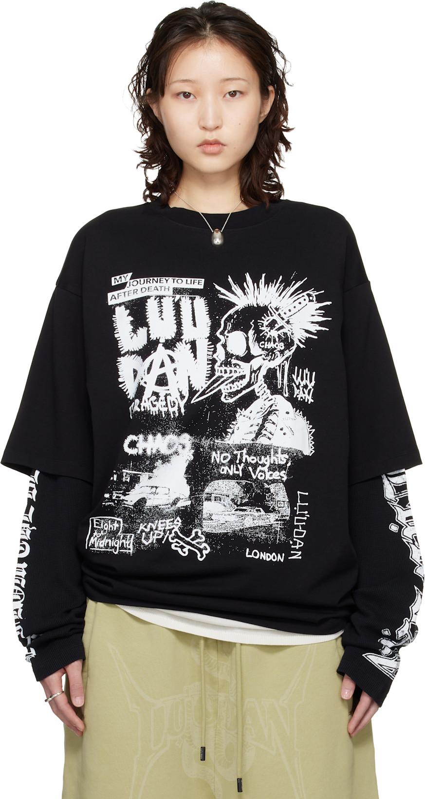 Black Double Deck T-shirt by LU'U DAN