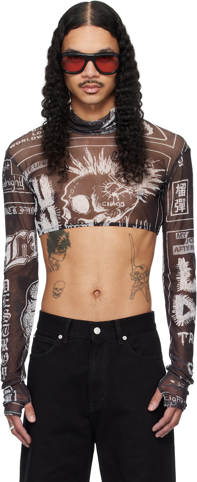 Black Masked Mesh Crop Top by LU'U DAN