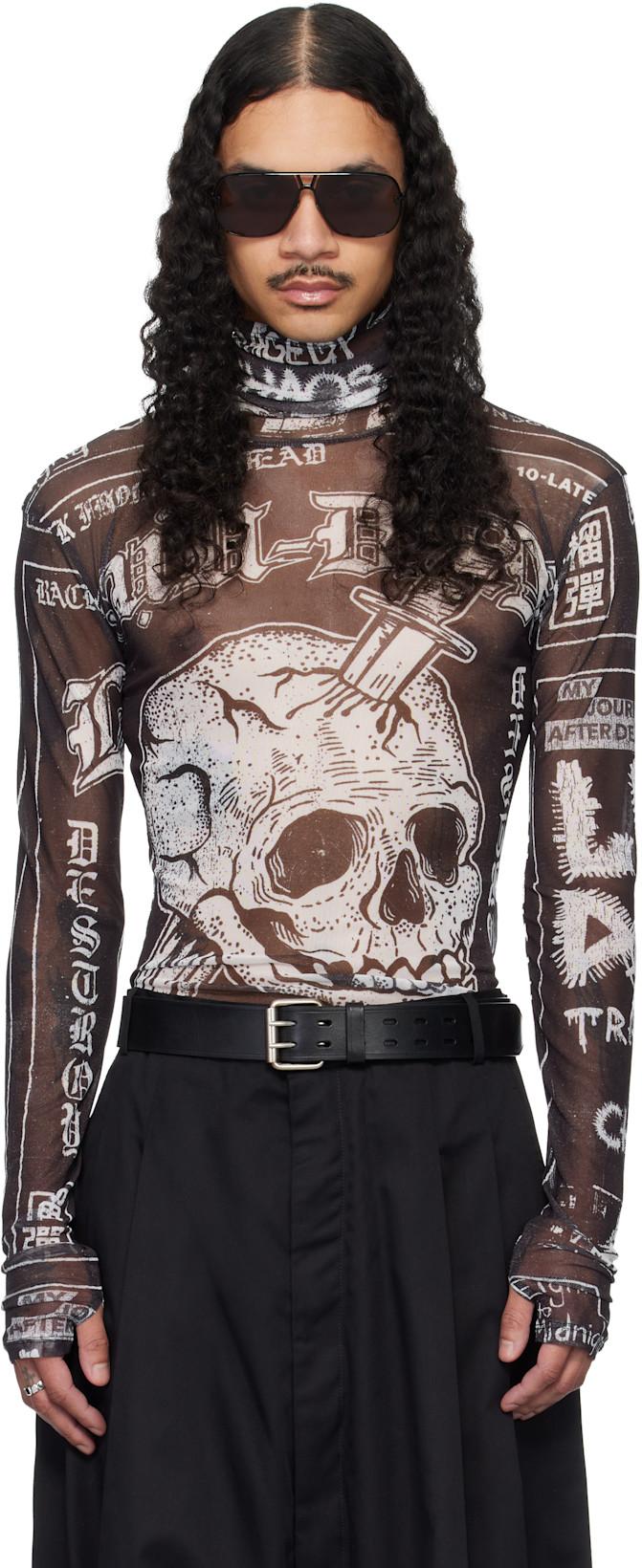 Black Masked Mesh Top by LU'U DAN