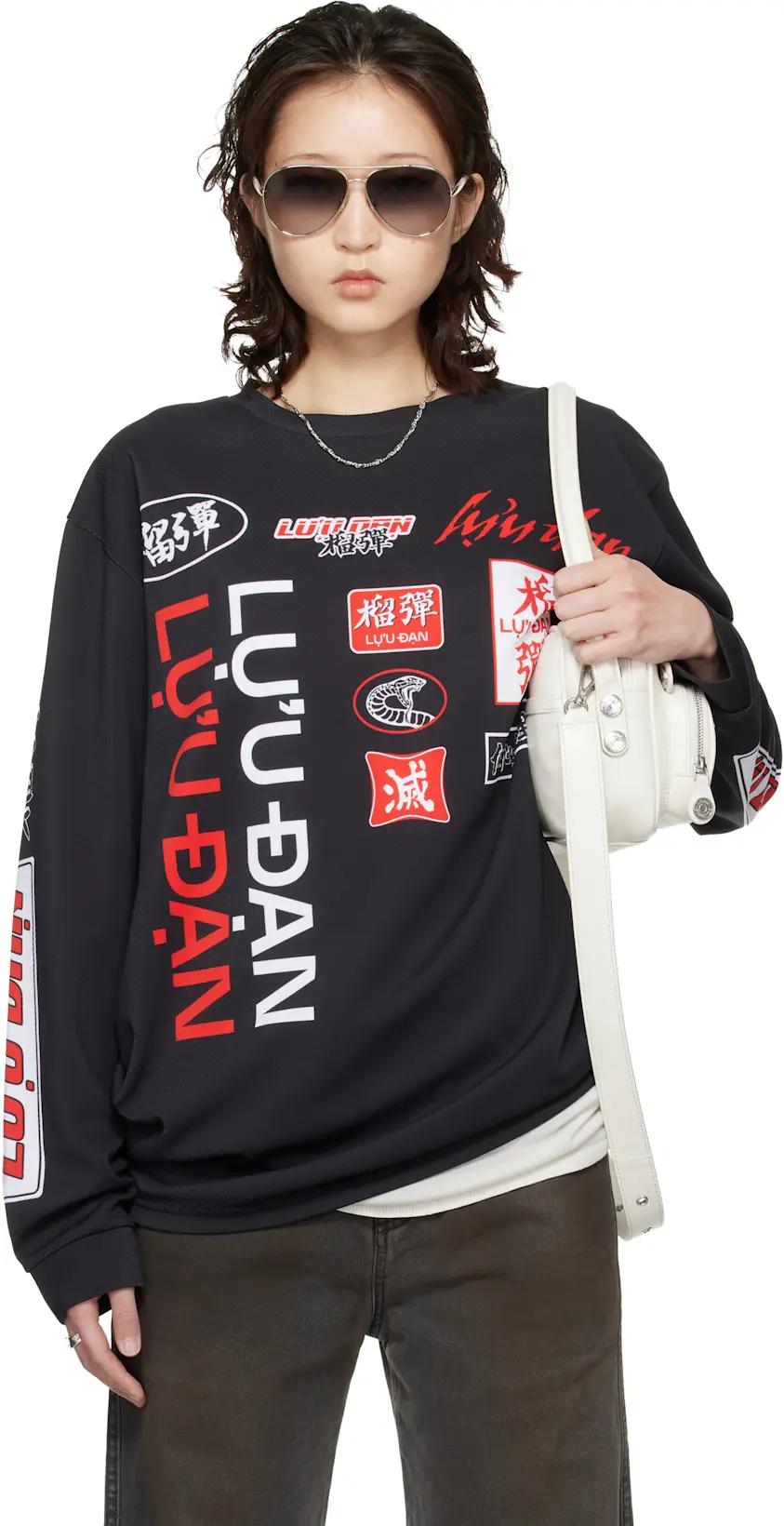Black Oversized Long Sleeve T-shirt by LU'U DAN