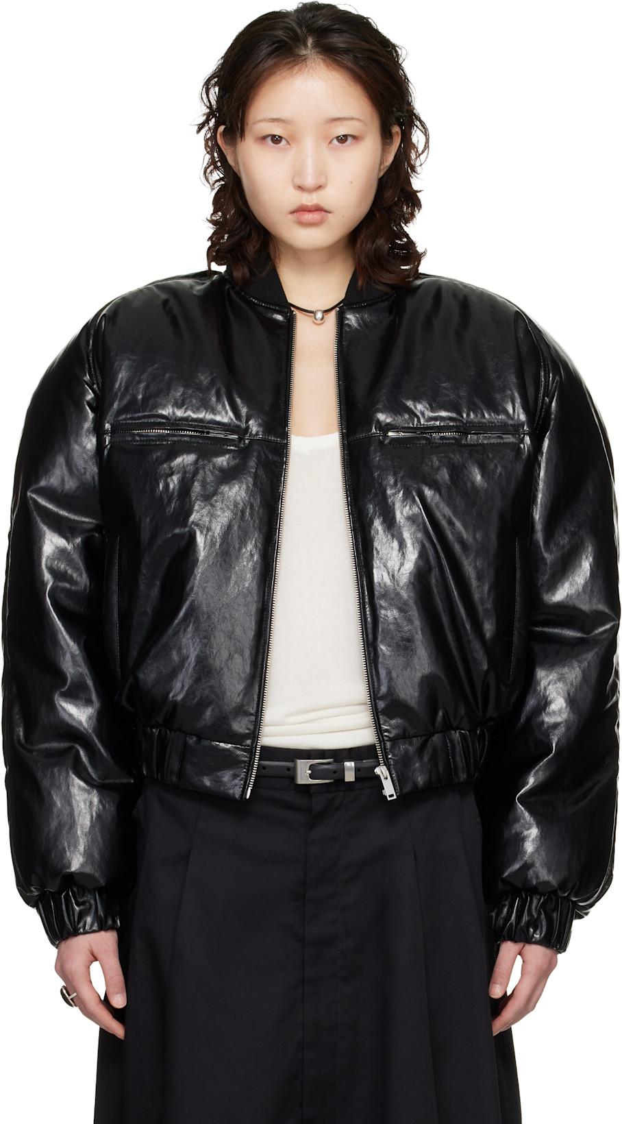 Black Riot Faux-Leather Bomber Jacket by LU'U DAN