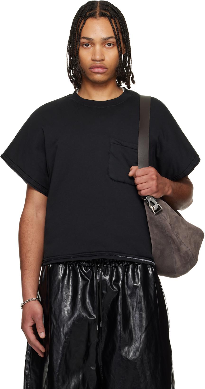Black Wadded Pocket T-shirt by LU'U DAN