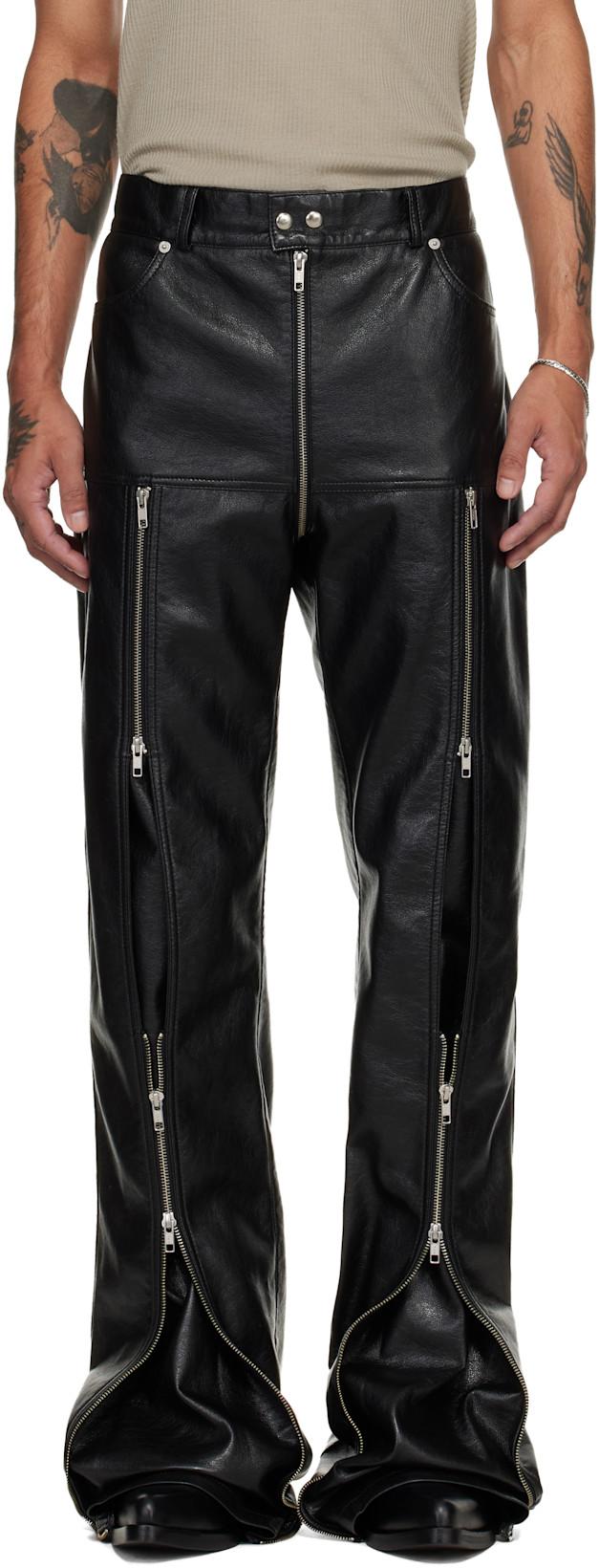 Black Zipped Riot 5-Pocket Faux-Leather Pants by LU'U DAN